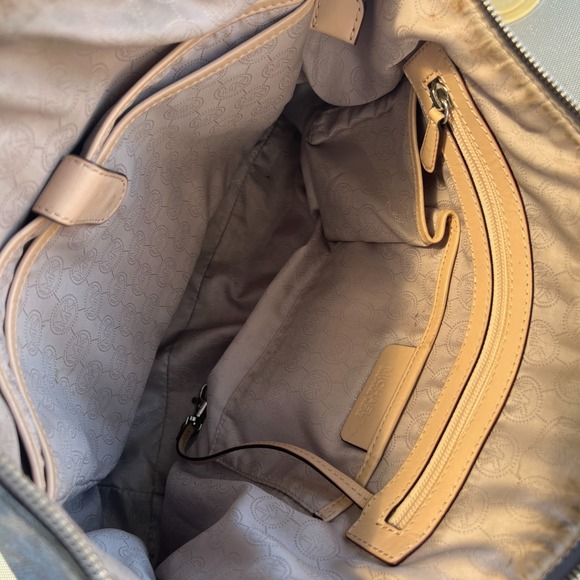 Michael Kors Jet Set Large Logo Tote Handbag Silver MK Monogram Crossbody Zip - Picture 6 of 10